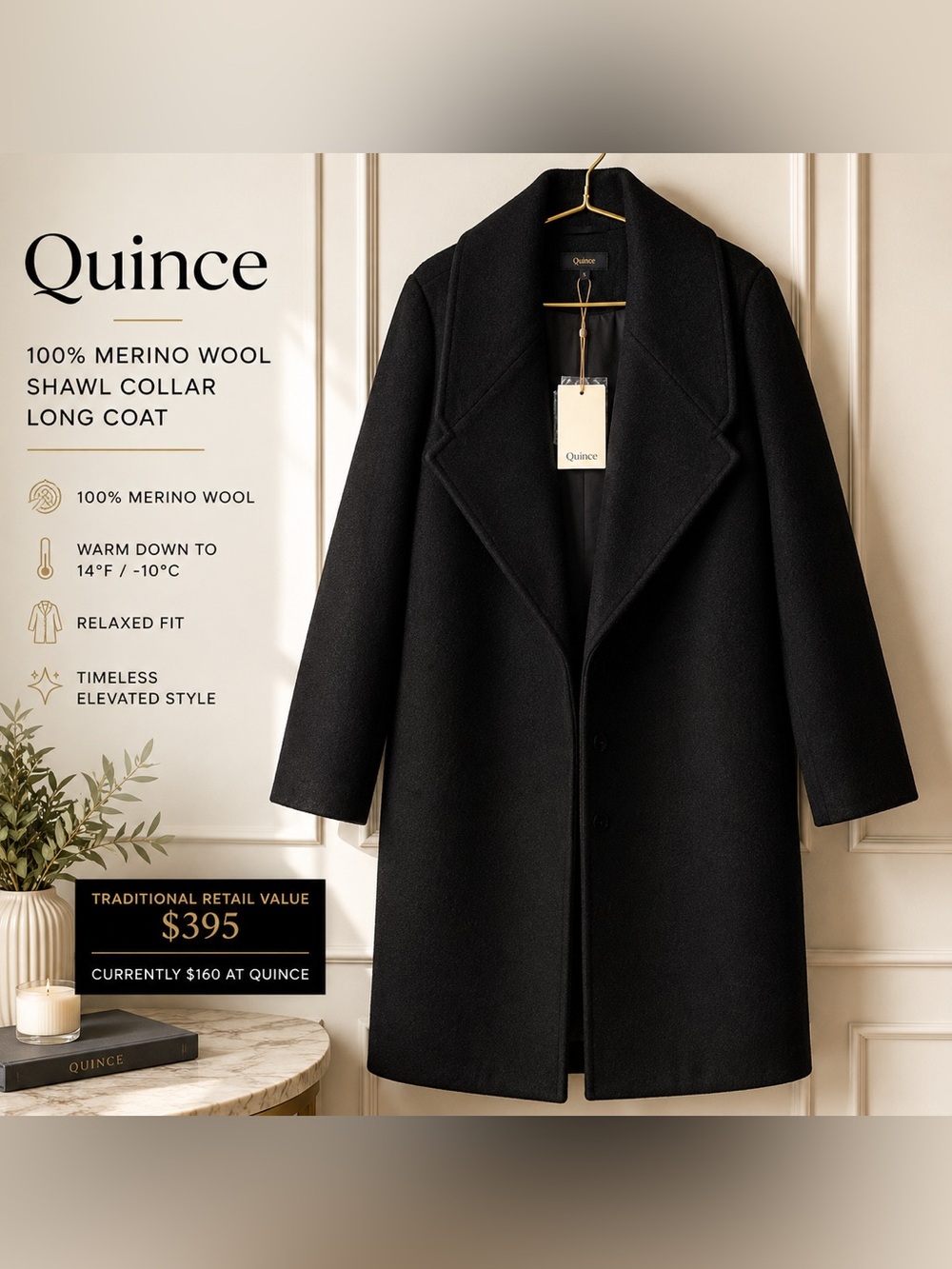 Women's Black Wool-Blend Long Coat